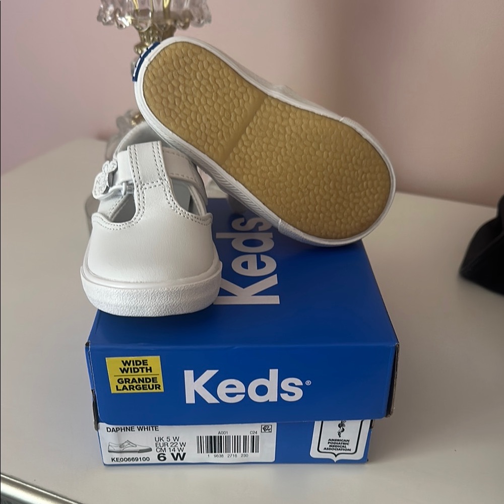 Keds White Kids' Leather T-Strap Sneakers
